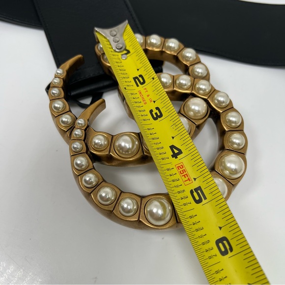 Gucci GG Faux Pearl Accent Black Wide Belt Size 95 - 38 - Picture 8 of 8